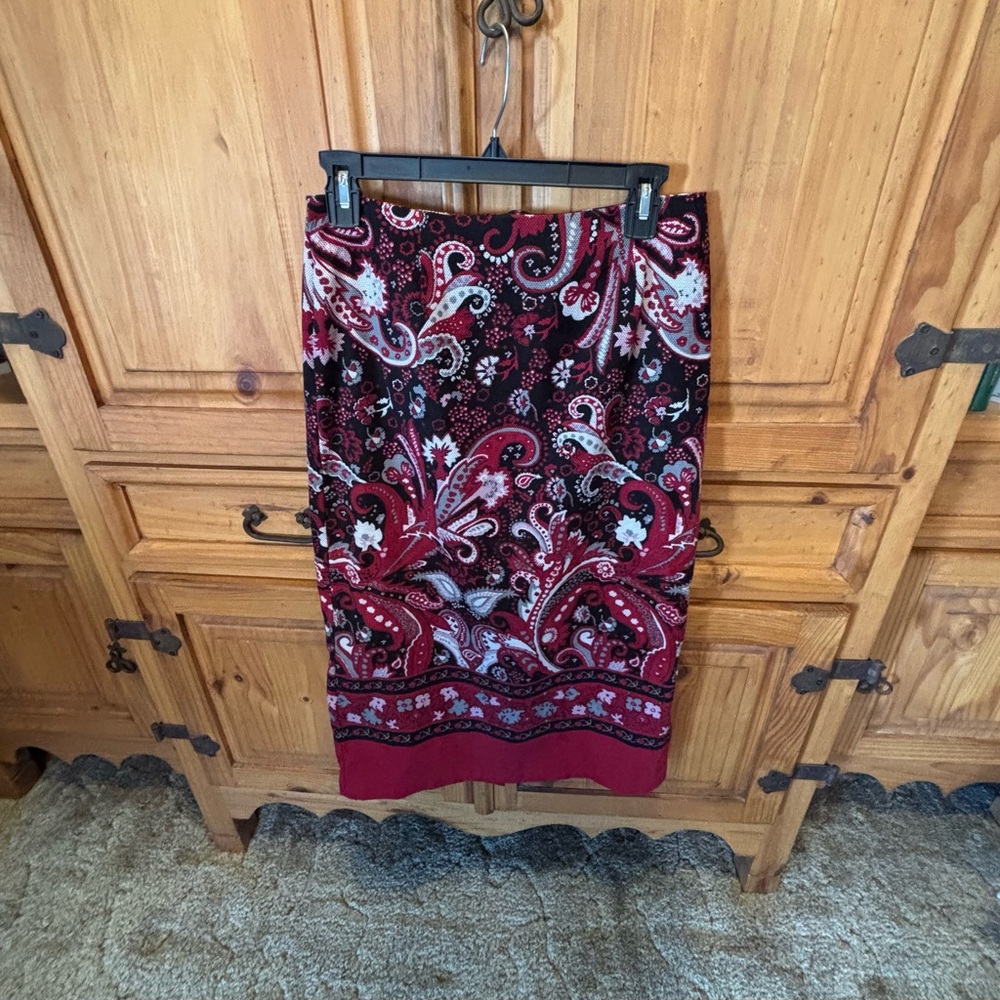 Christopher & Banks Paisley Print Midi Skirt - Red and Black